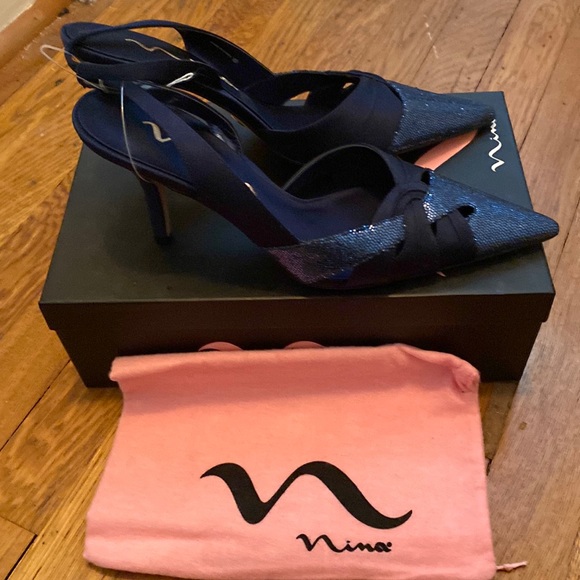 New Nina sequin blue heels pumps shoes with dust bag - Picture 1 of 8